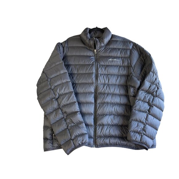 Eddie Bauer Mens Black Down Insulated Puffer Jacket 2XL Lightweight Warm Nylon F - Picture 2 of 7